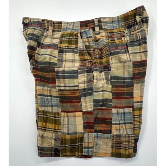 Vintage Duck Head Shorts Mens 34 Tan Madras Plaid Cotton Chino Patchwork Y2K - Picture 5 of 15